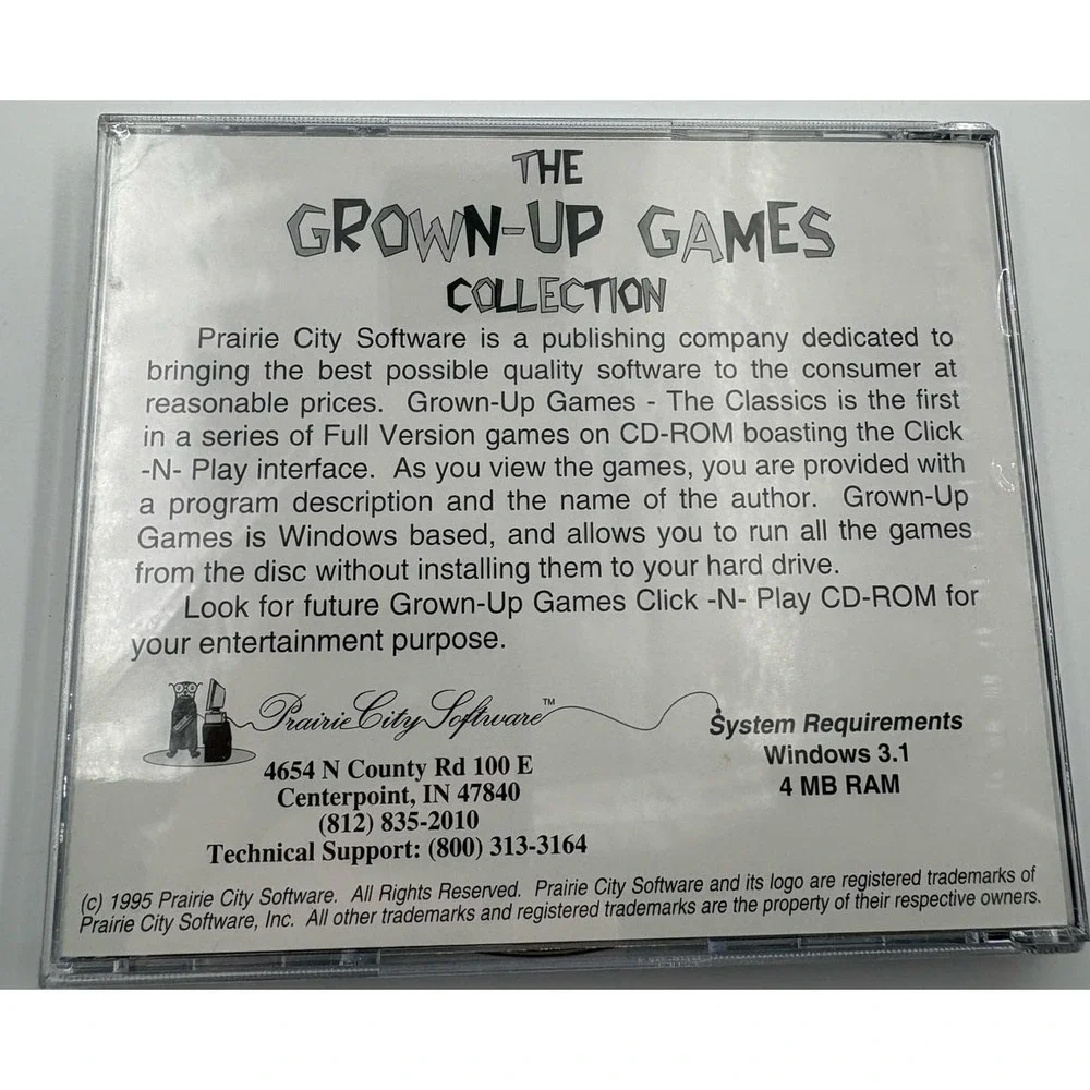 The Grown-Up Games Collection PC CD-ROM 1995 Prairie City Software‎ Sealed